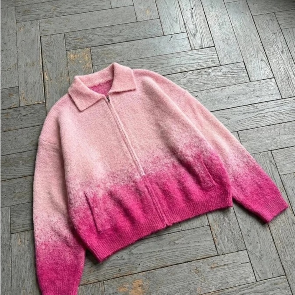 Pink Gradient Zip-Up Sweater - image 1
